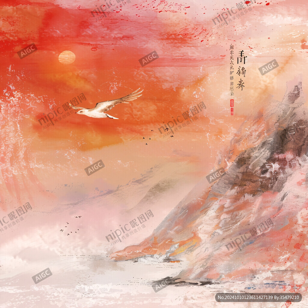 紅日出東方意境中式畫