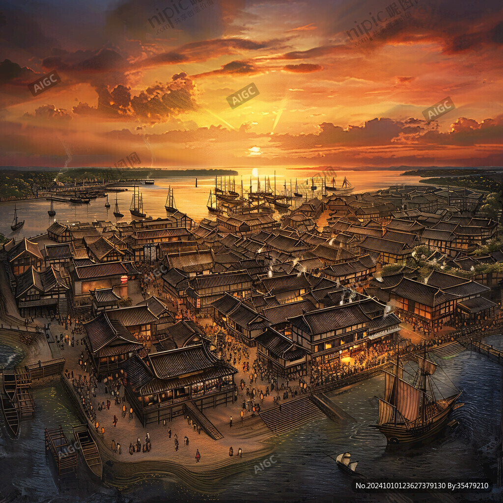 古代大運(yùn)河碼頭場(chǎng)景