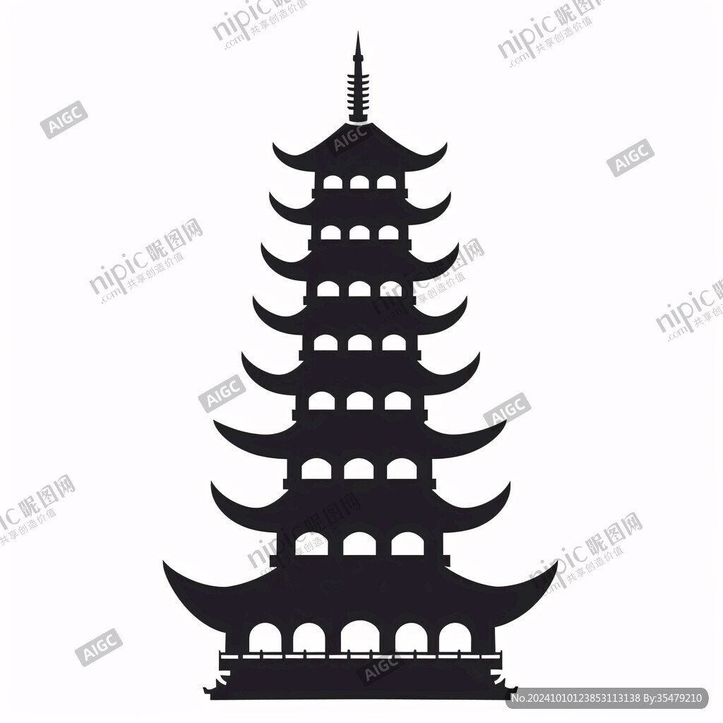 手繪雷峰塔插畫文件