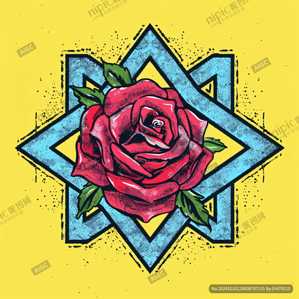 復古玫瑰花插畫版畫