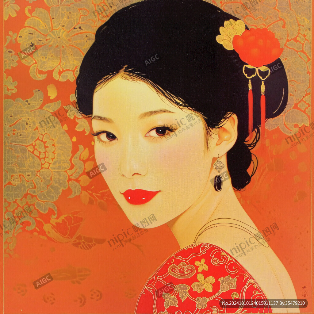 復古美女工筆畫