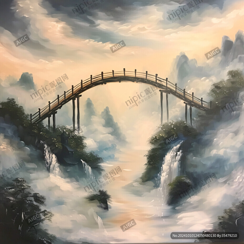 小橋流水油畫裝飾畫