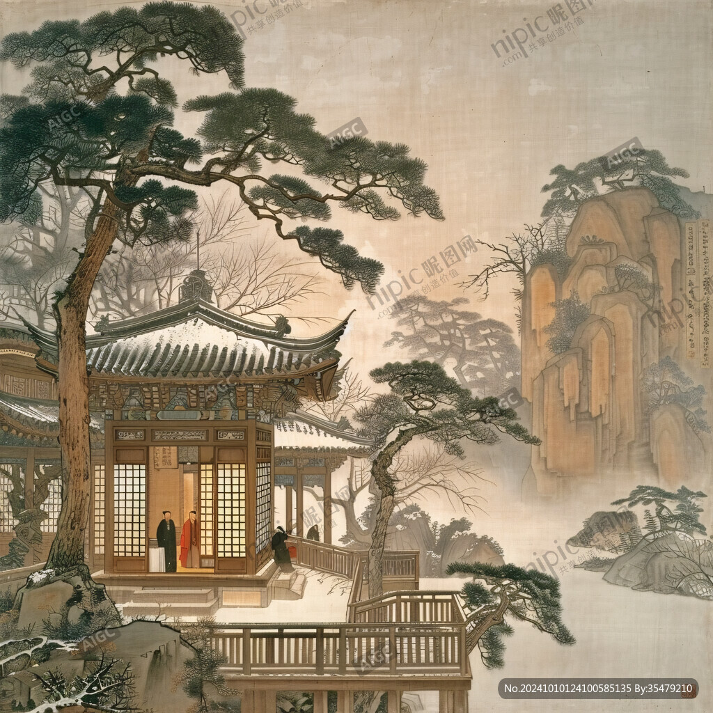 愛晚亭著名景點(diǎn)工筆畫