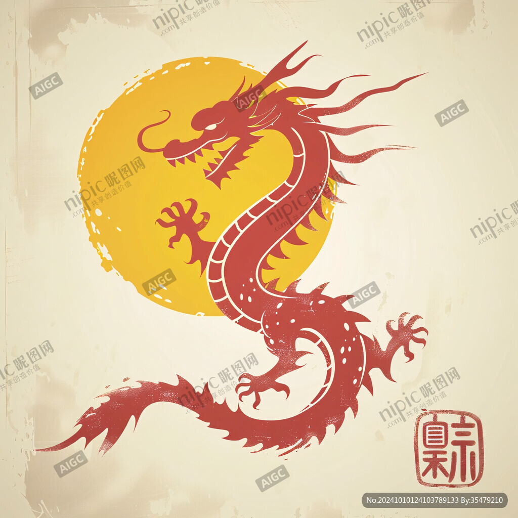 紅色中國風龍手繪