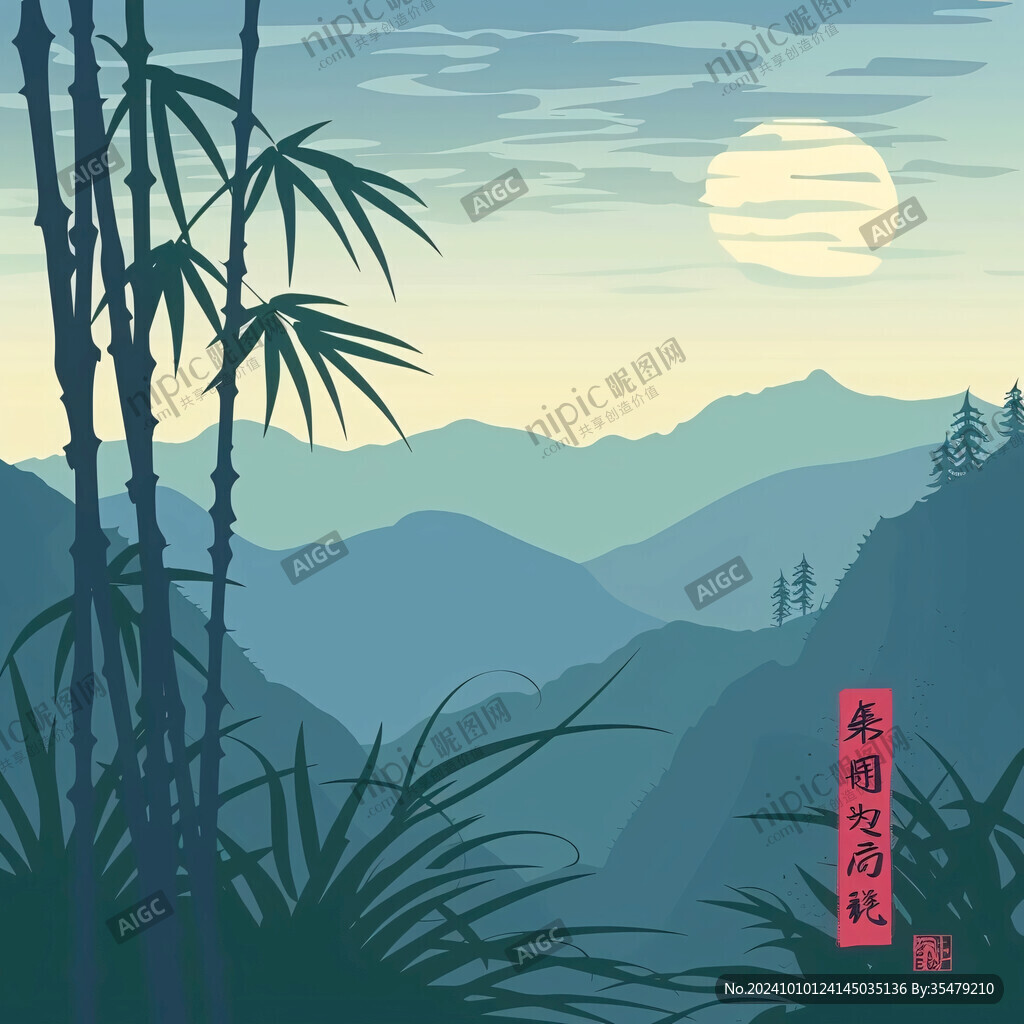 山水竹林插畫(huà)