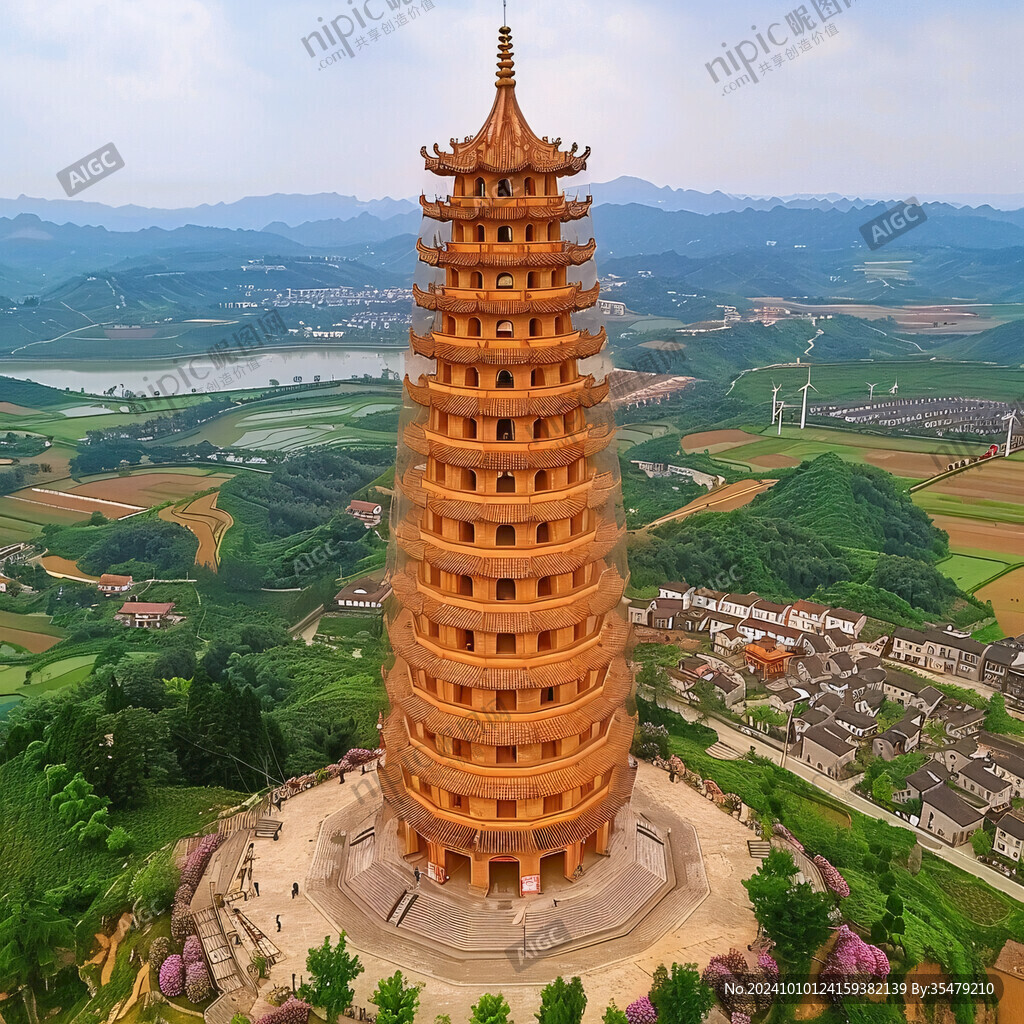 左江斜塔全景圖