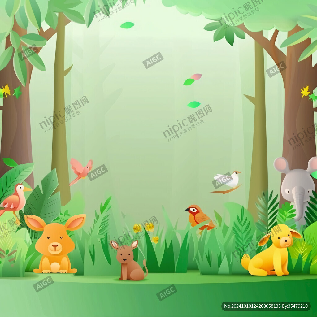 綠色森系動物背景