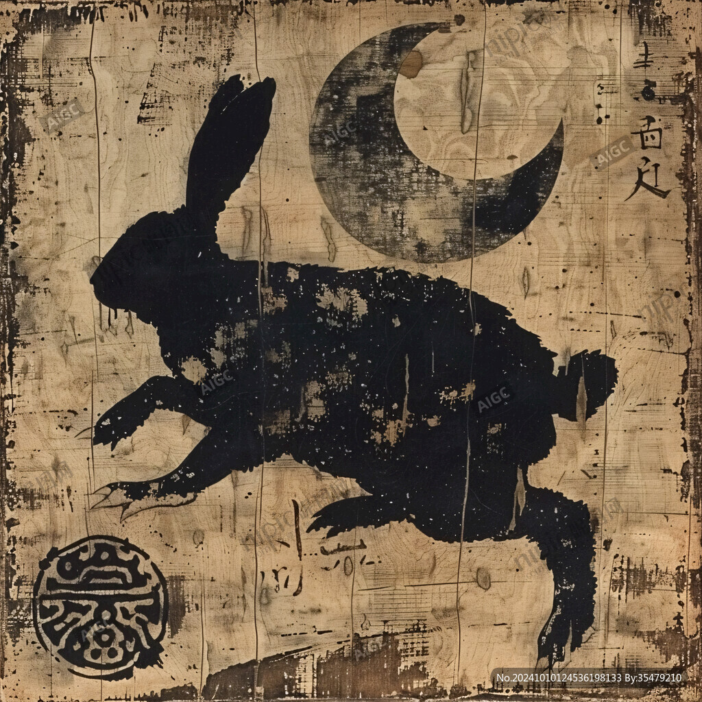 月宮兔子版畫