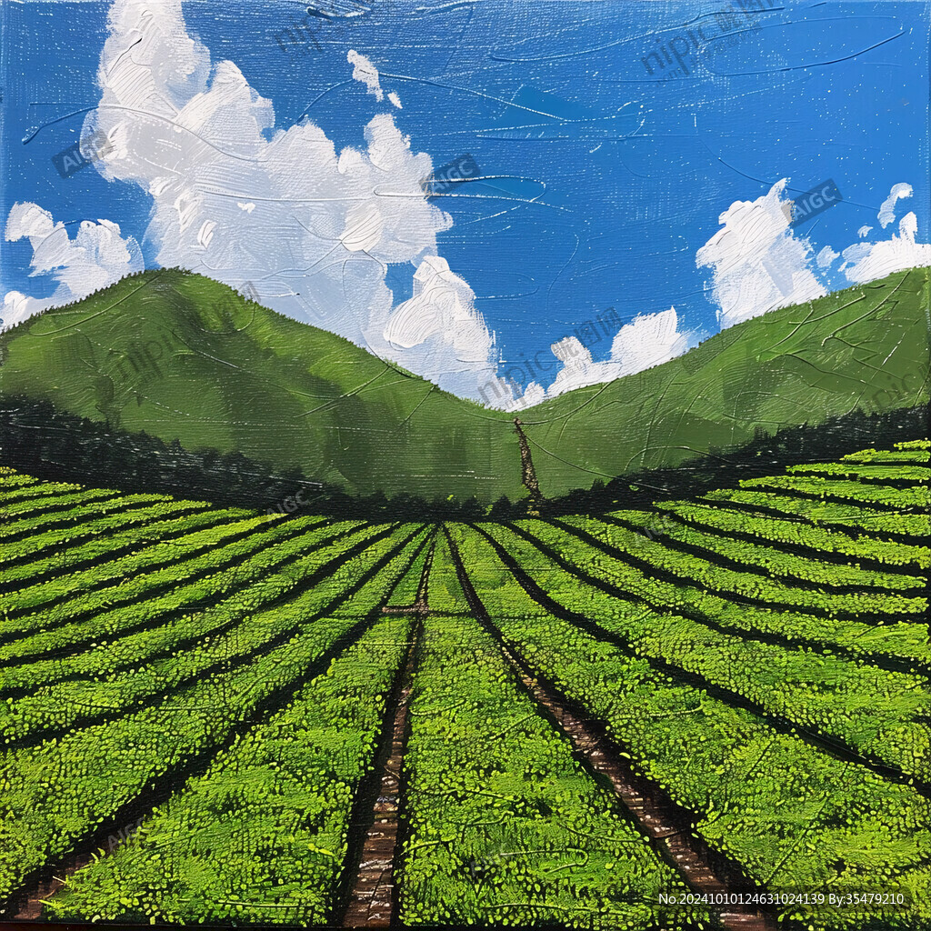 茶園風光插畫