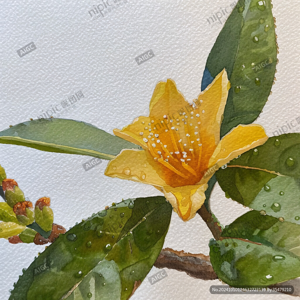 黃橙花手繪