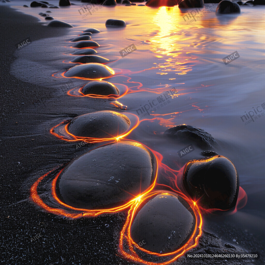 夕陽浪石
