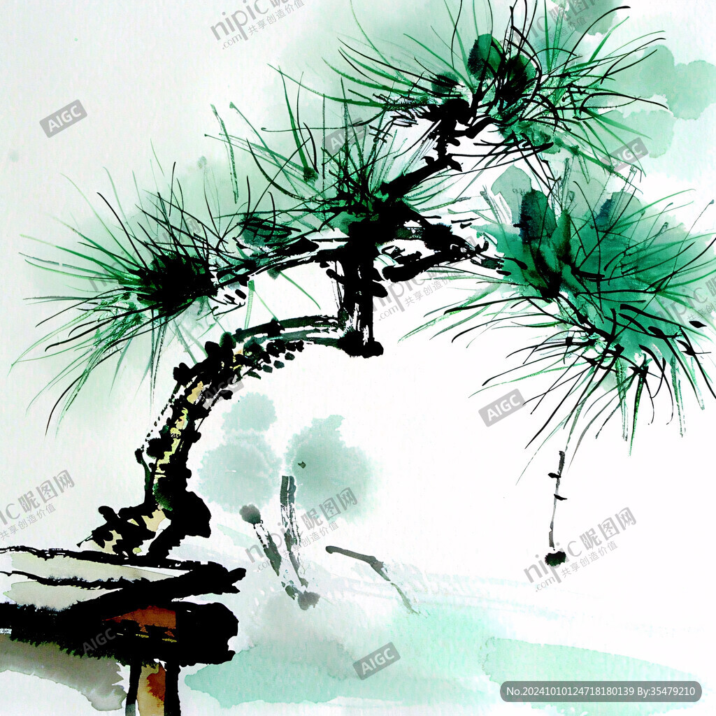 松針水墨松樹水墨國畫