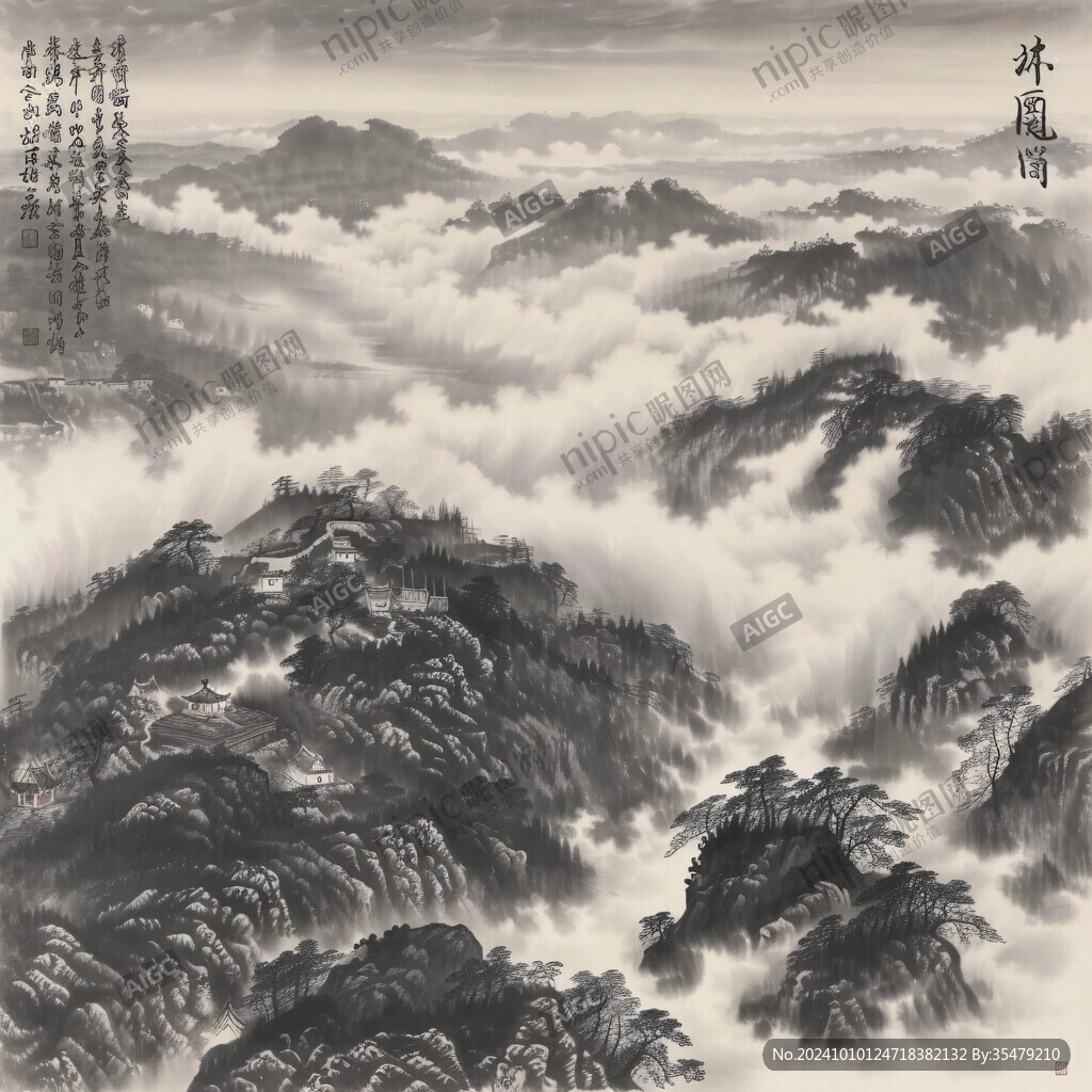 高山云海玄關壁畫