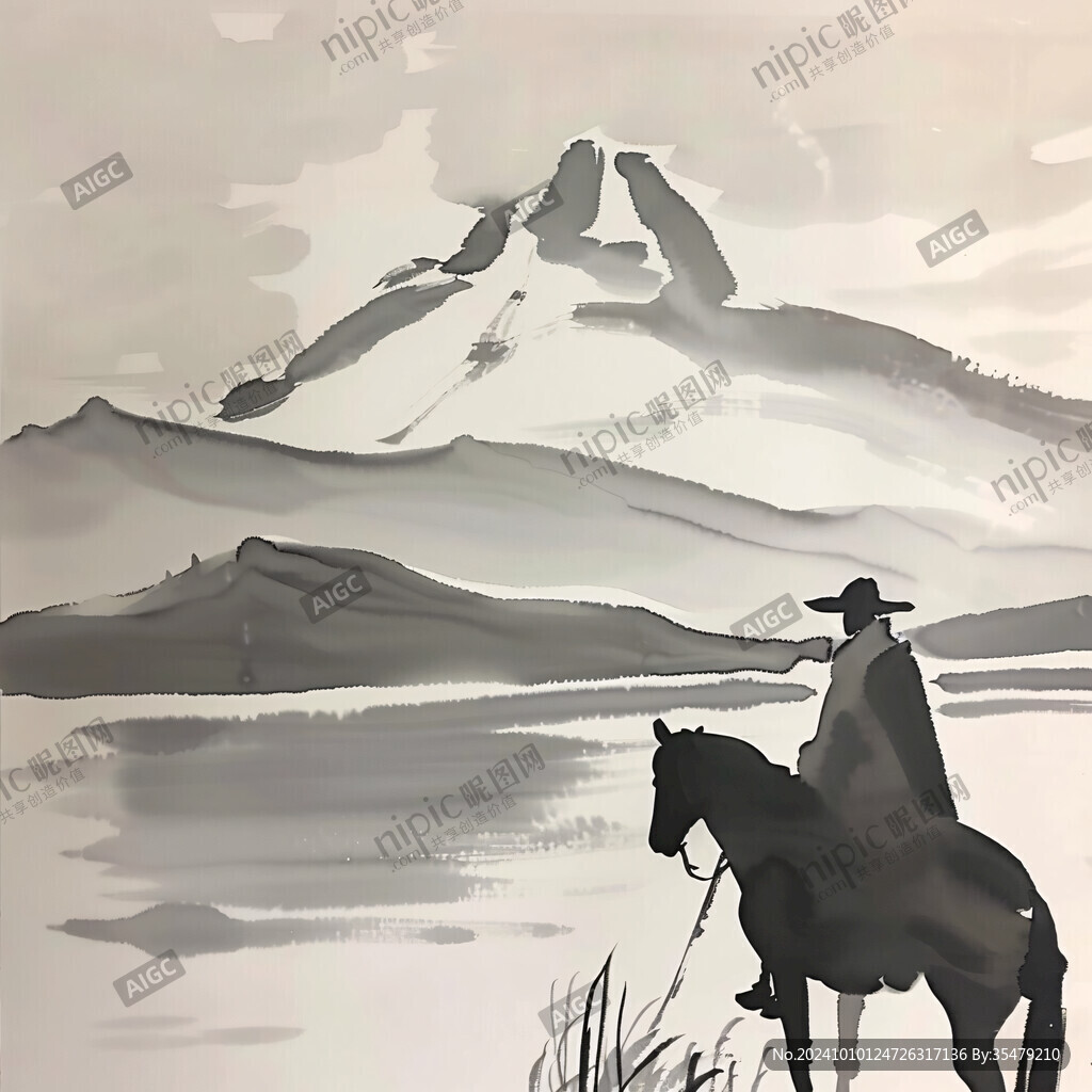 蒙古水彩水墨山水