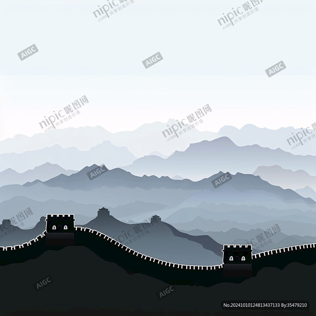 中式中國風(fēng)水墨長城