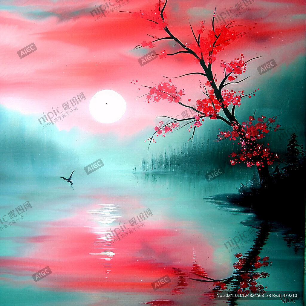 紅日出東方意境中式畫