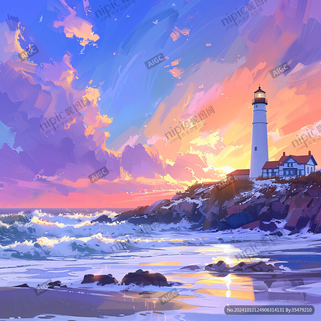 唯美海岸風景插畫