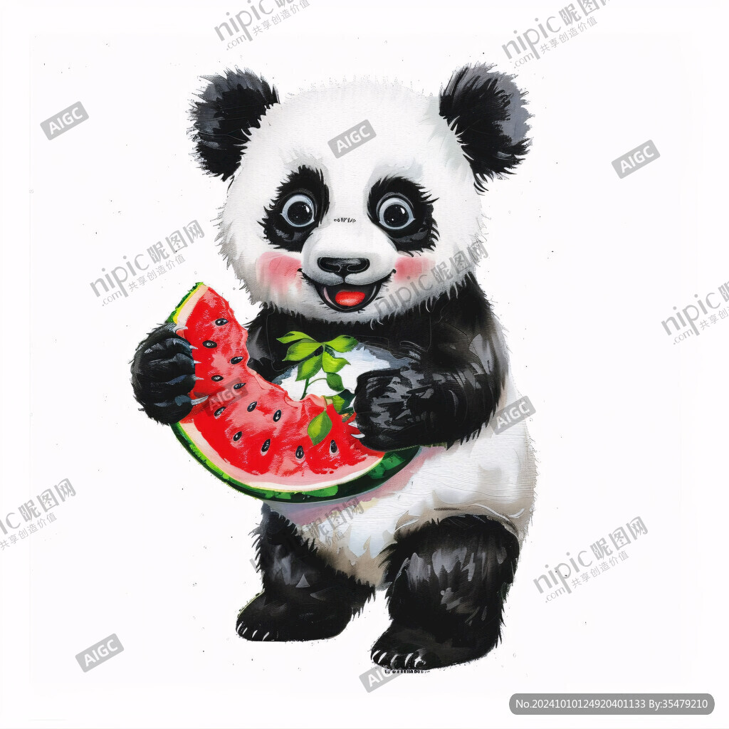 吃蘋果的熊貓插畫