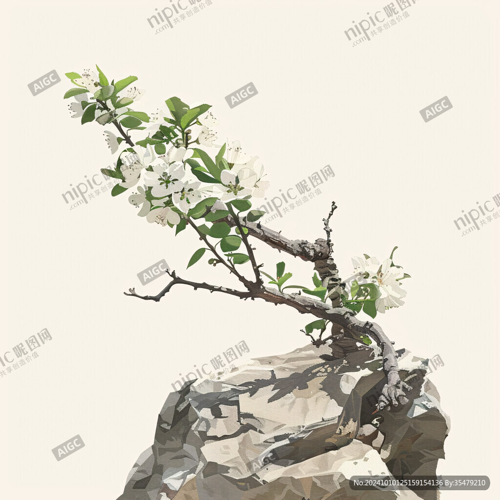梅花假山插畫