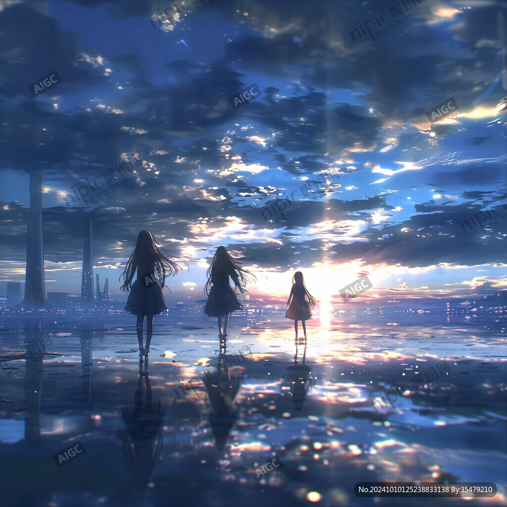 黃昏的少女背影