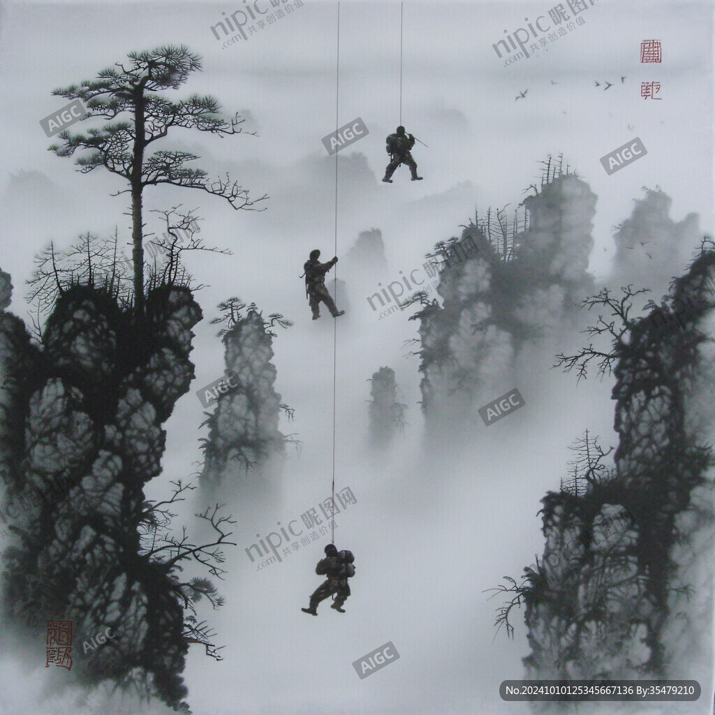 迎客松軟膜天花水墨畫(huà)