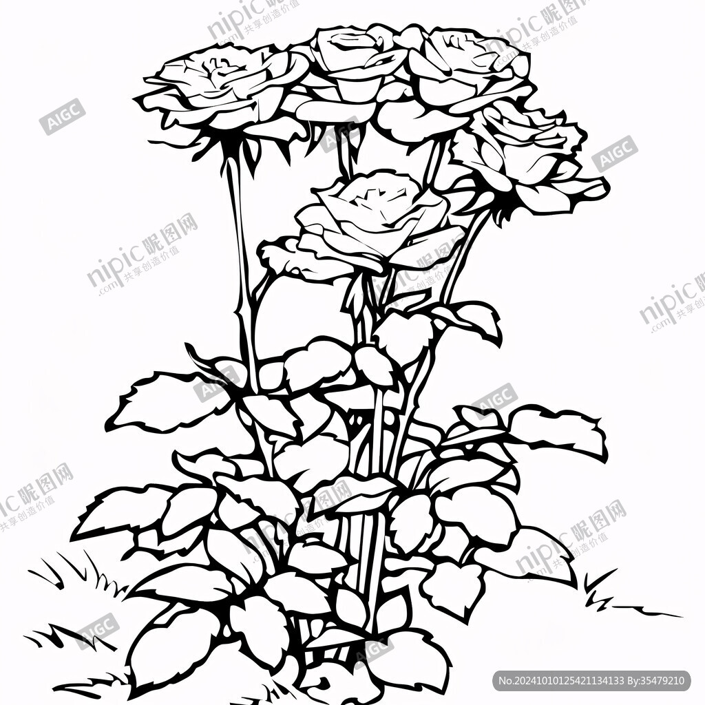 月季花線描