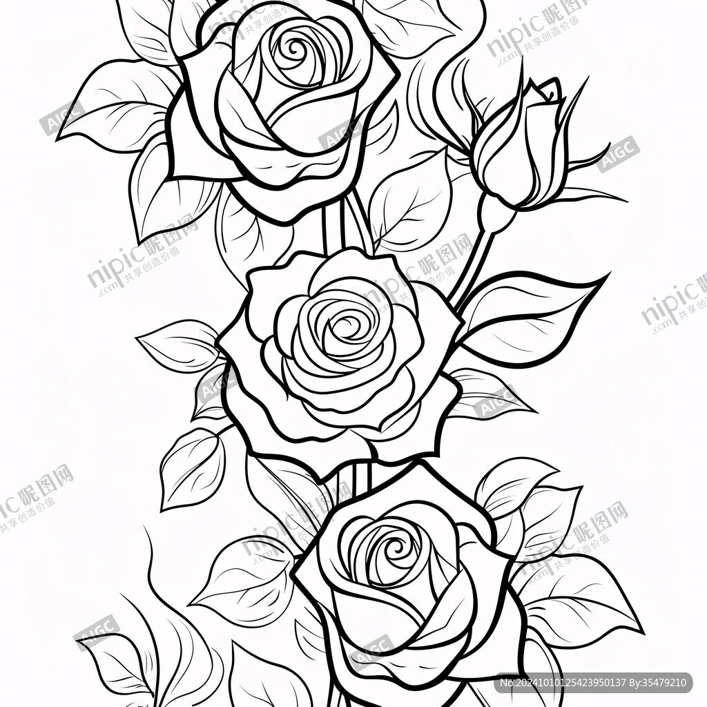 玫瑰花線描