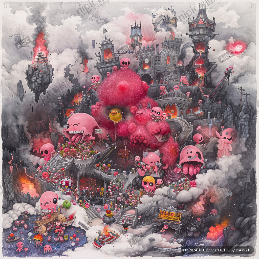 粉紅宮殿插畫幻想城堡