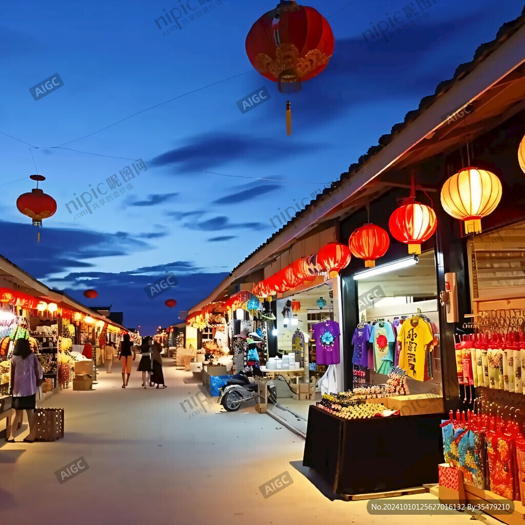 美食街夜景紅燈籠