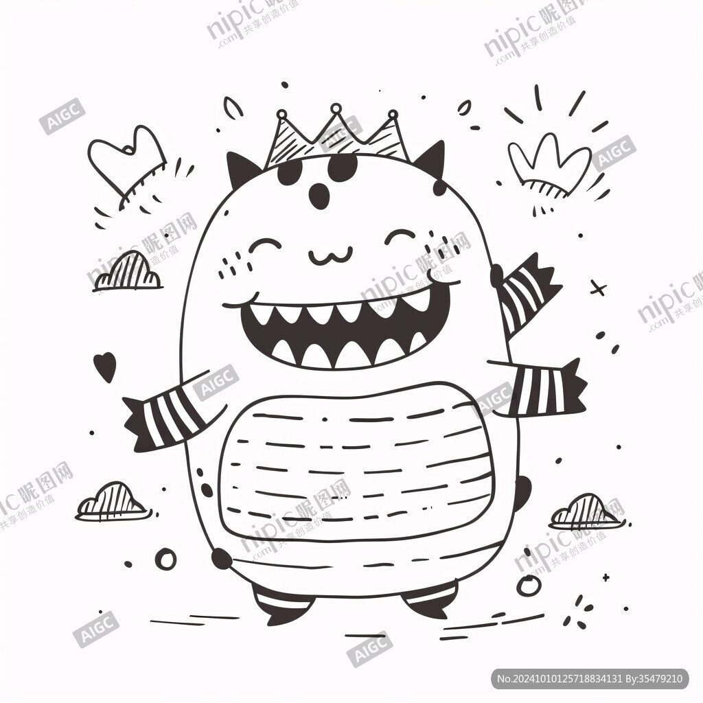 黑白涂鴉小怪獸素材