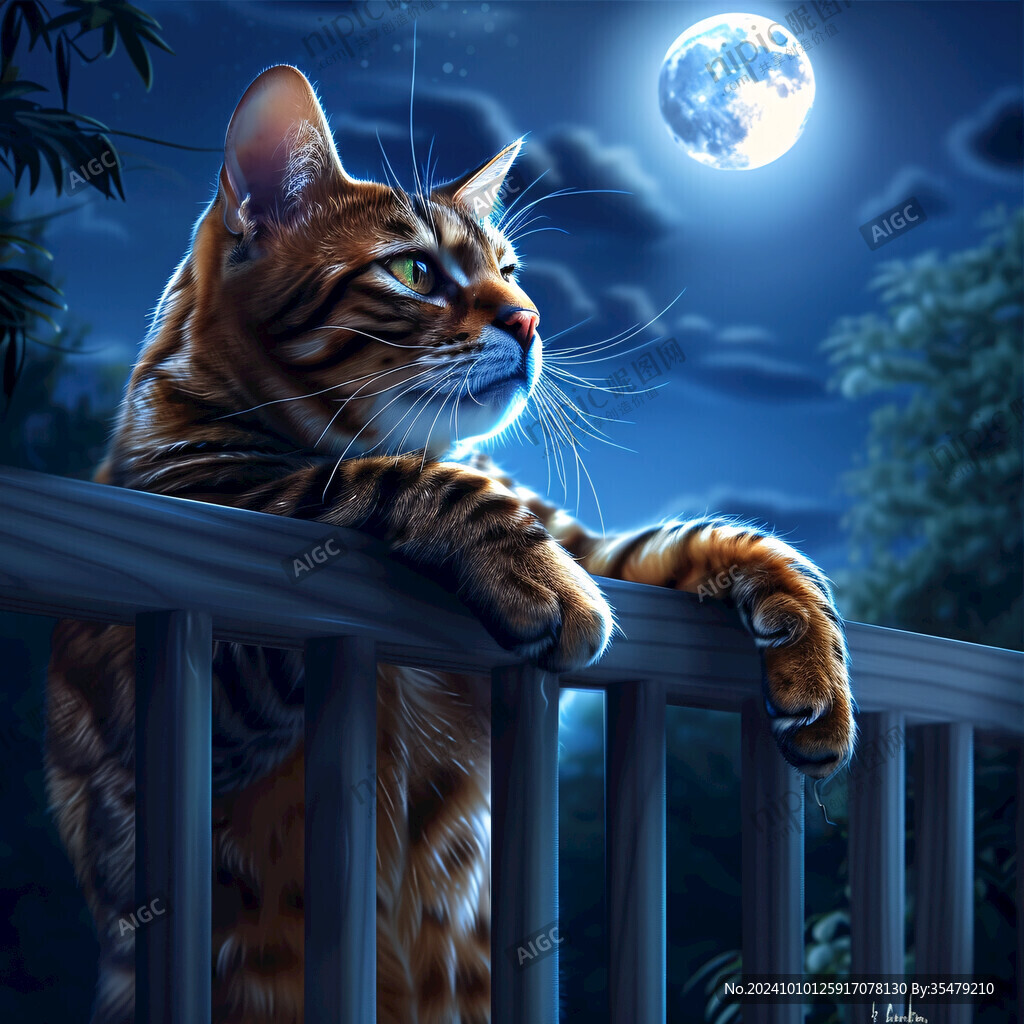 夜晚貓咪插畫