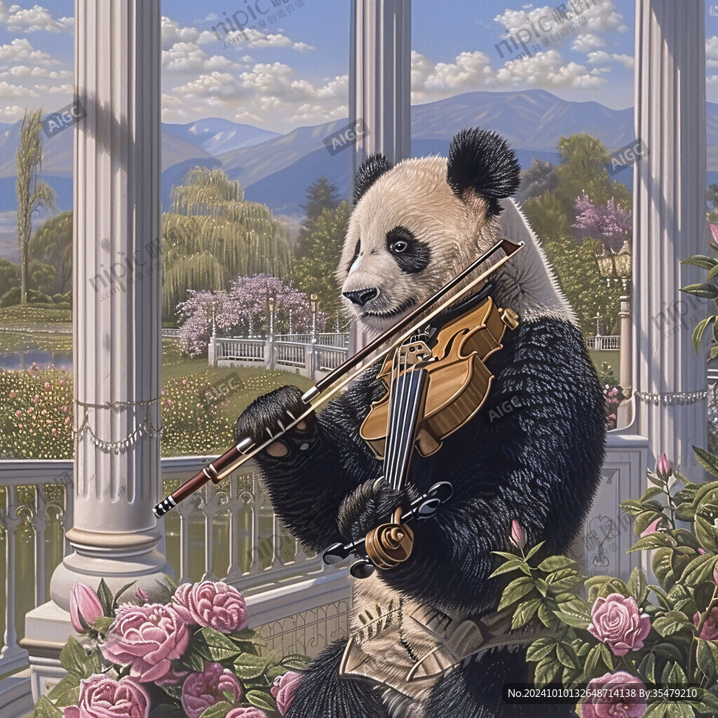 吹笛子的熊貓