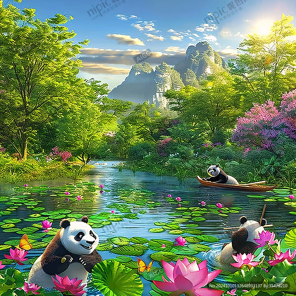 山川芙蓉竹子熊貓