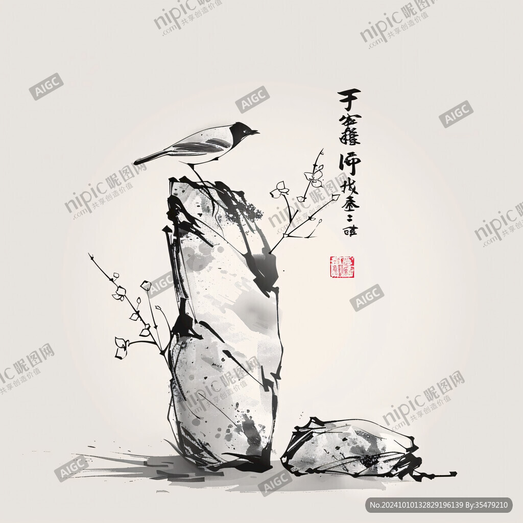 碎石水墨竹子