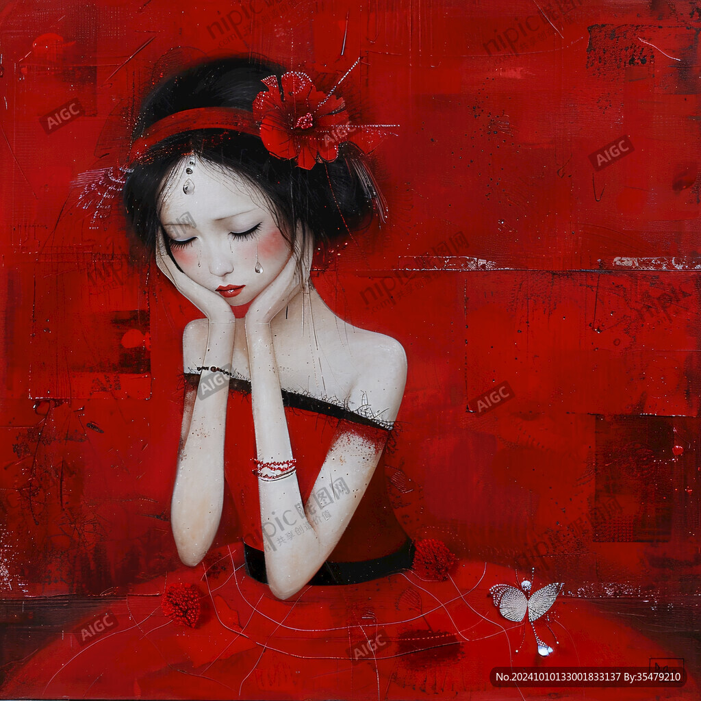 紅衣美人插畫