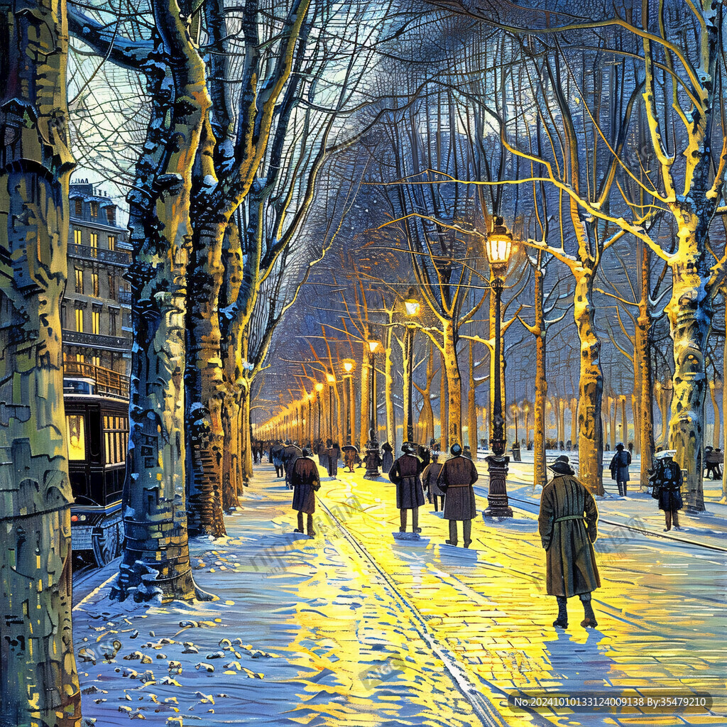 昏黃的雪景街道