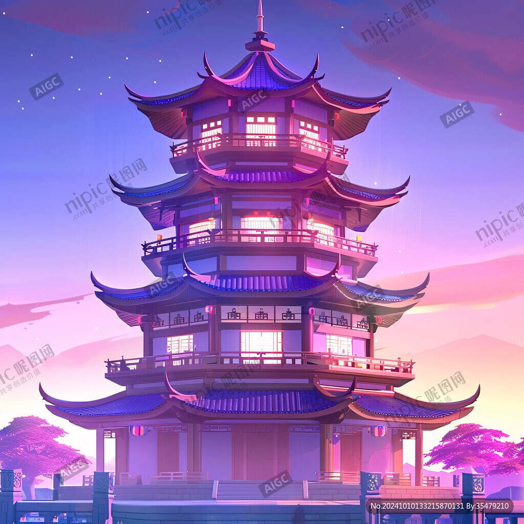 樓閣仙景插畫