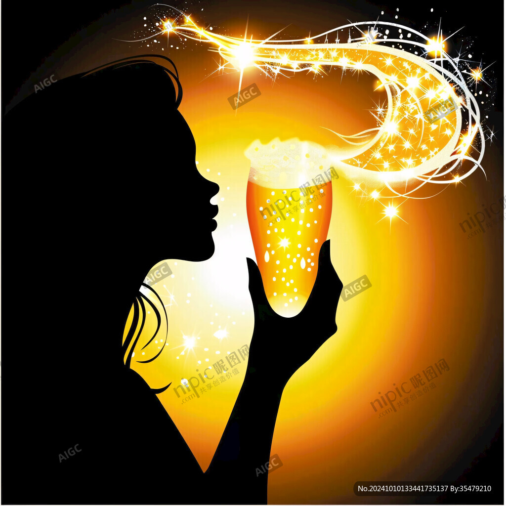 手繪喝飲料美女