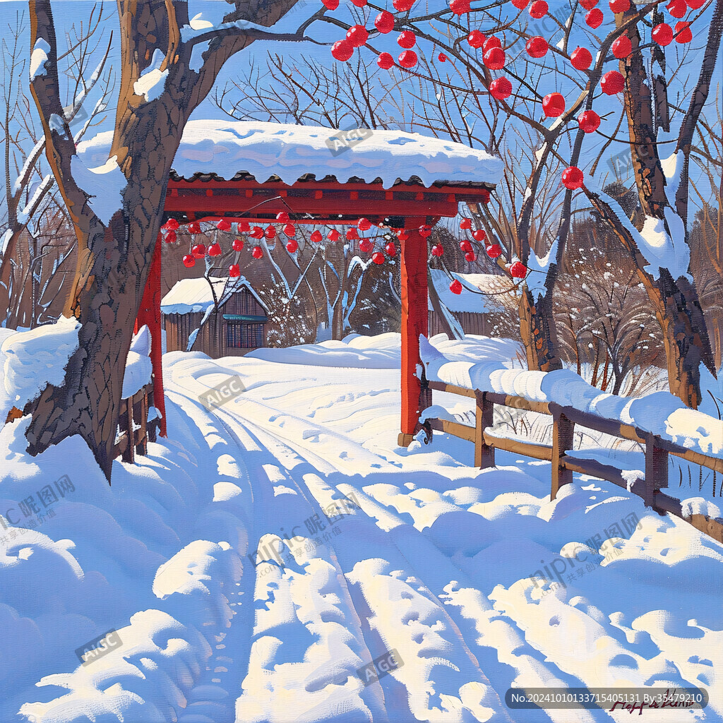 手繪雪景風景
