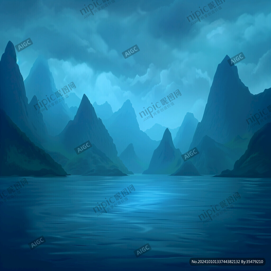 巨幅藍色山水背景