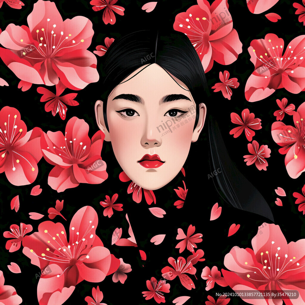 木棉花美女插畫