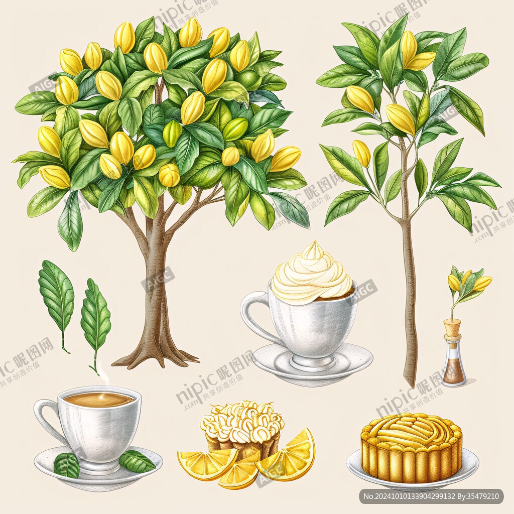 場景咖啡植物插畫