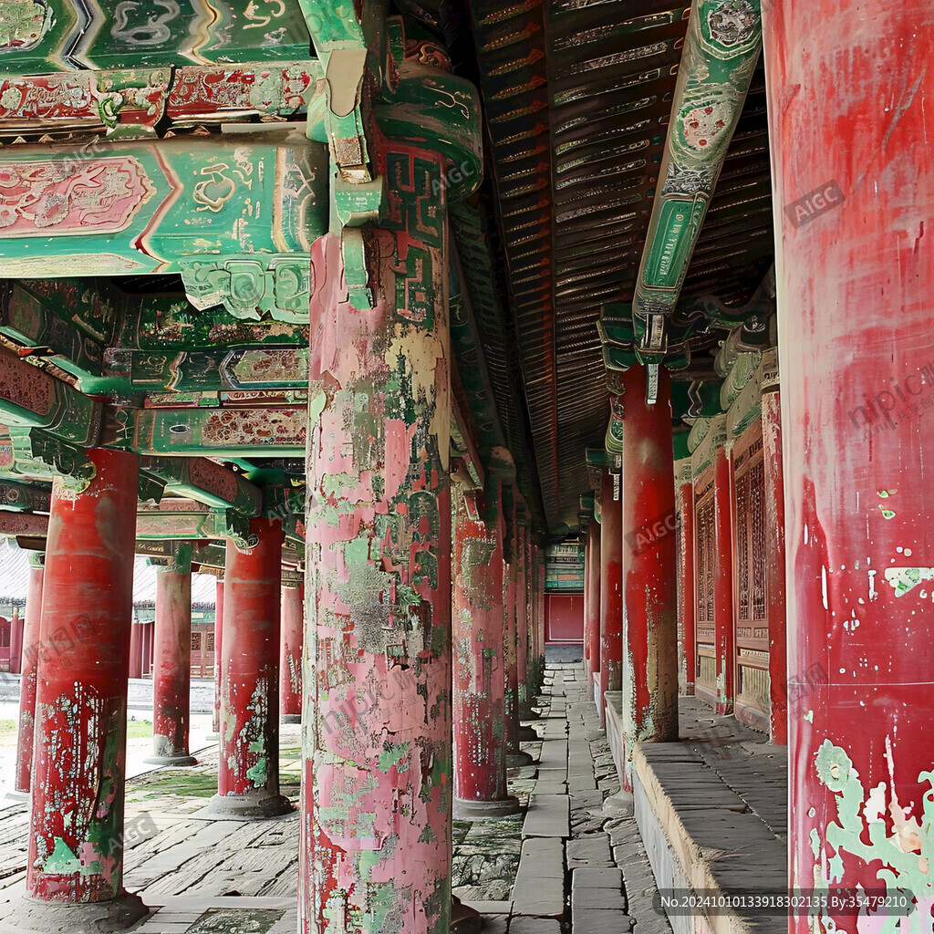 彩繪梁柱古建筑