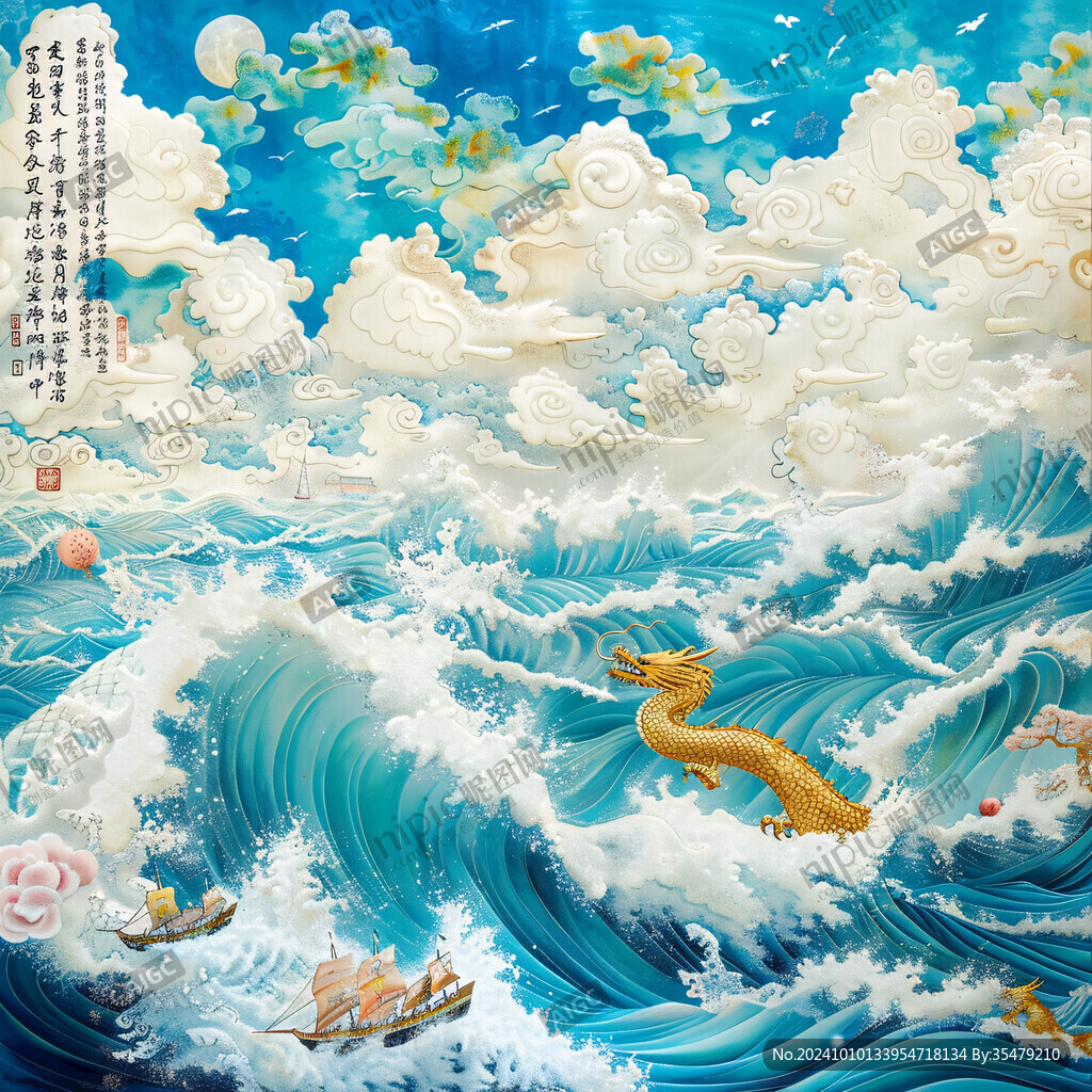 古風海浪包裝插畫