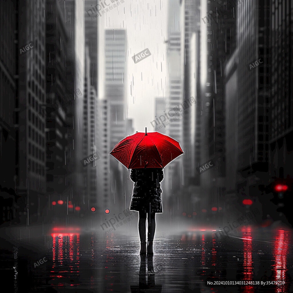撐紅雨傘的女孩