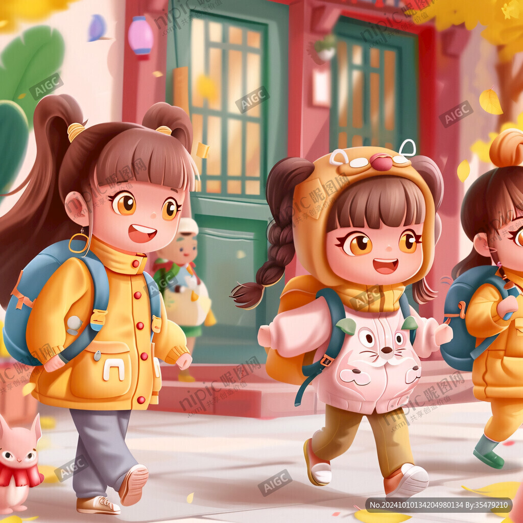 秋游的好小女孩插畫