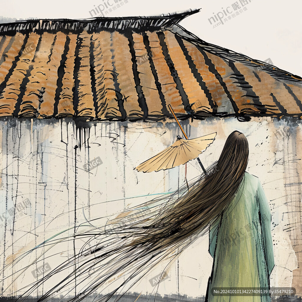 江南油紙傘插畫