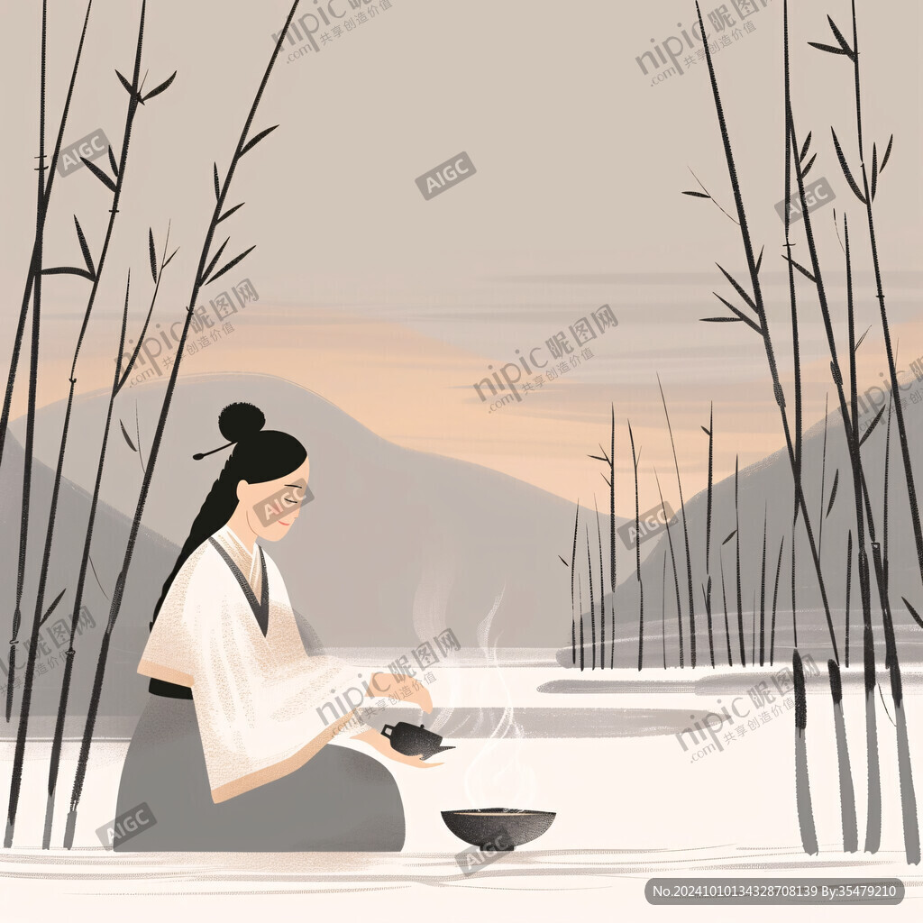 瑜伽茶葉茶室中醫(yī)插畫