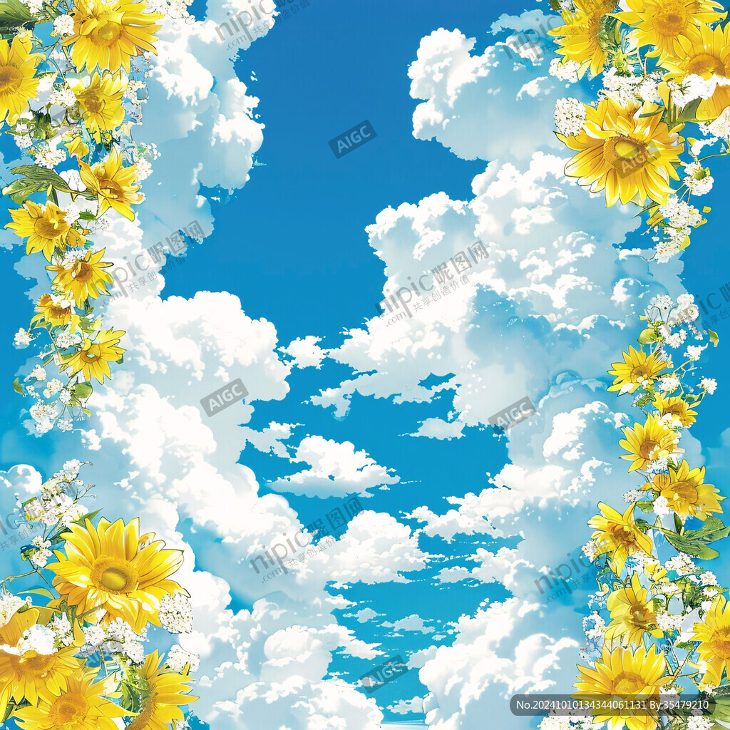 天空中的花朵邊框背景