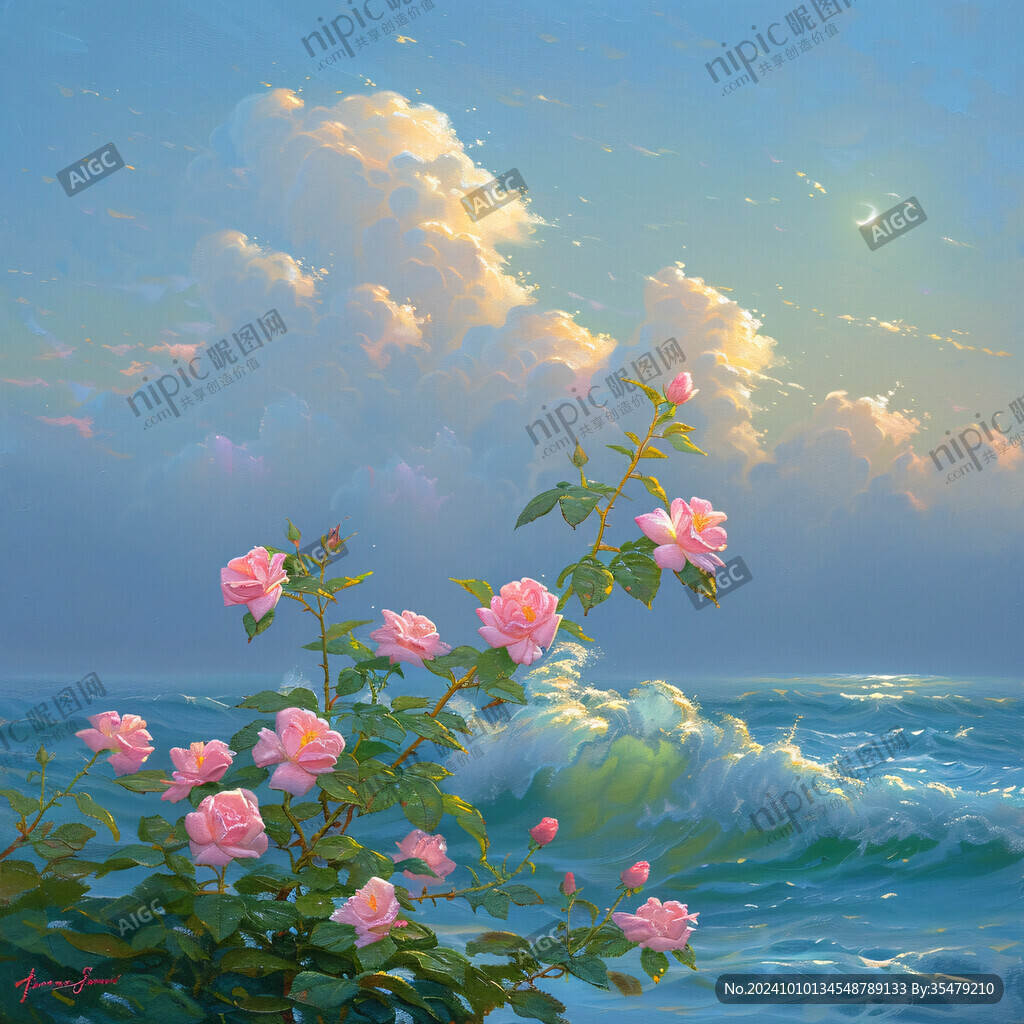 海上落日插畫